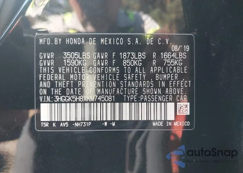 2019 Honda Fit Ex z USA, uszkodzony, nr VIN 3HGGK5H8XKM745081